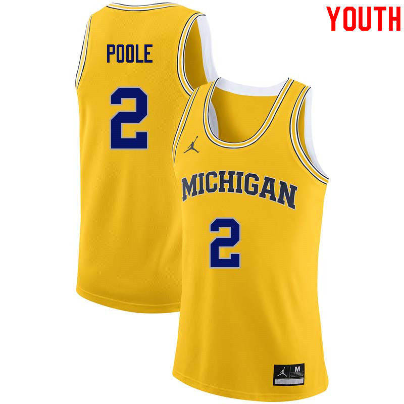 Youth #2 Jordan Poole Michigan Wolverines College Basketball Jerseys Sale-Yellow